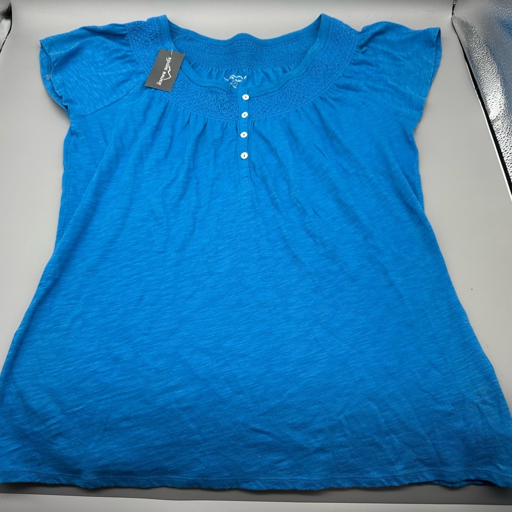 Eddie Bauer Womens Embroidered Henley Tee Shirt